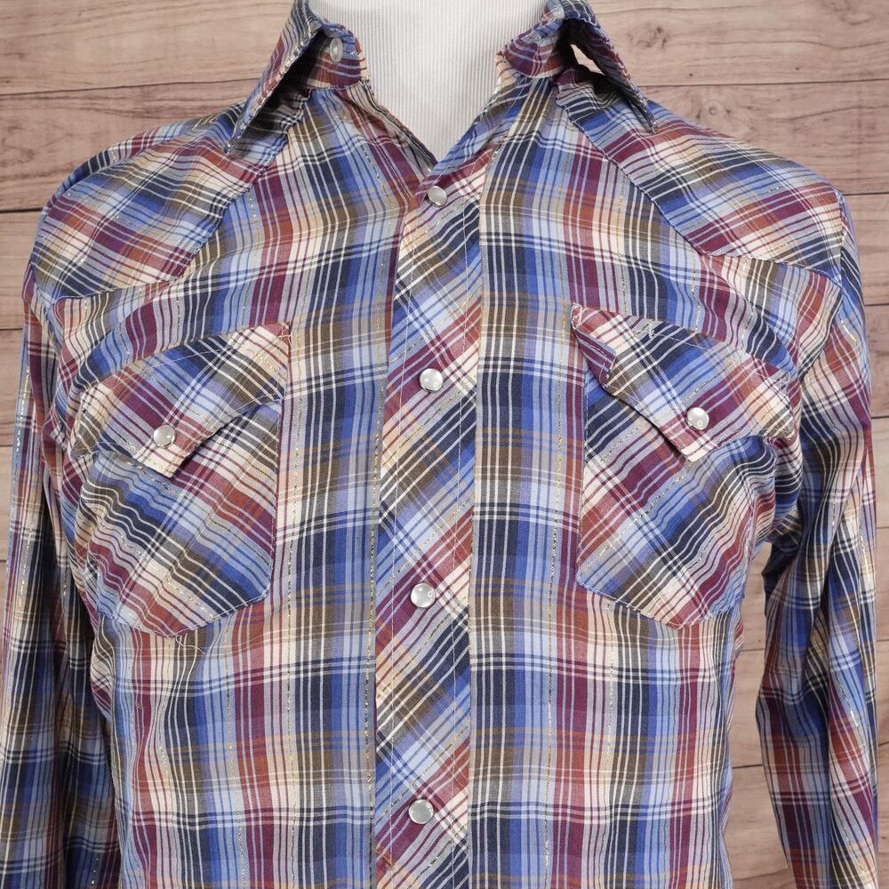Envoy Shirt Mens Large 16-16.5‎ Multicolor Plaid Western Pearl Snap Long Sleeve